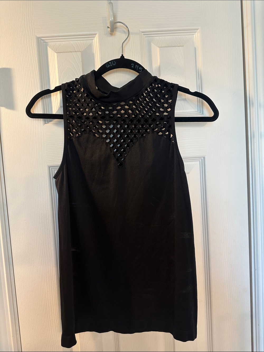 Black Sleeveless Mesh Yoke Women's Top LG